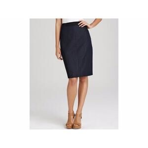 T Tahari Dark Blue Black Banded Waist Ramsy Pencil Skirt 2 NEW